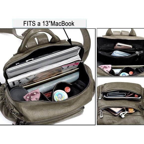 LMI Fashion Leather backpack-3 Green main image 4